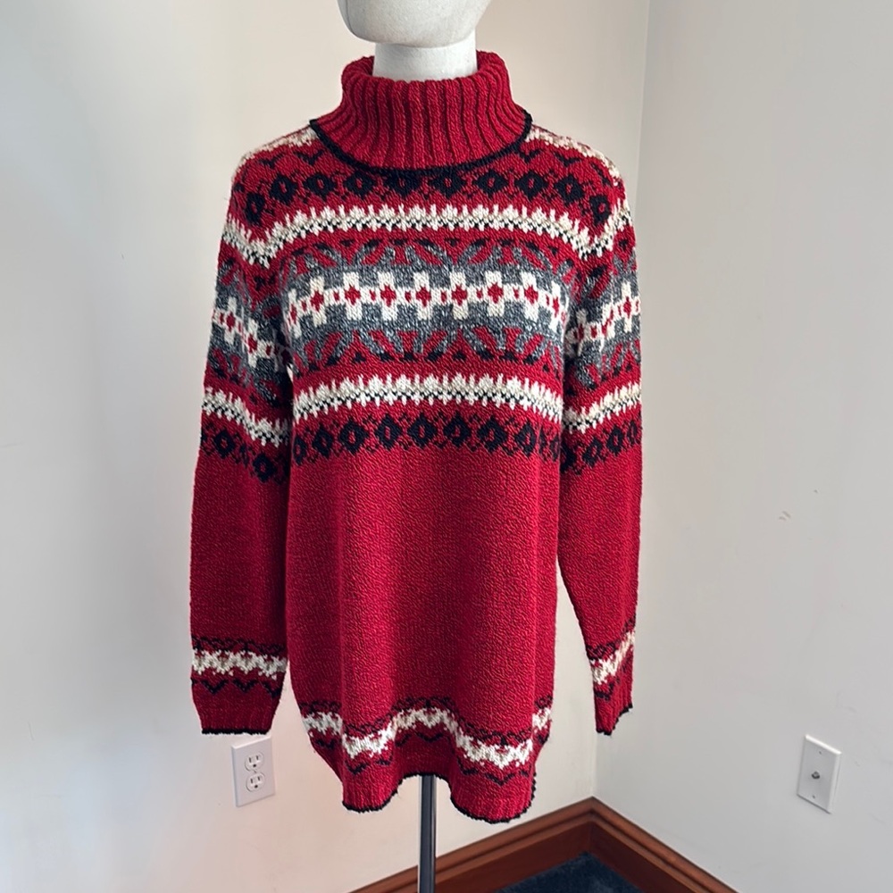 Motherhood Red Patterned Turtleneck Sweater